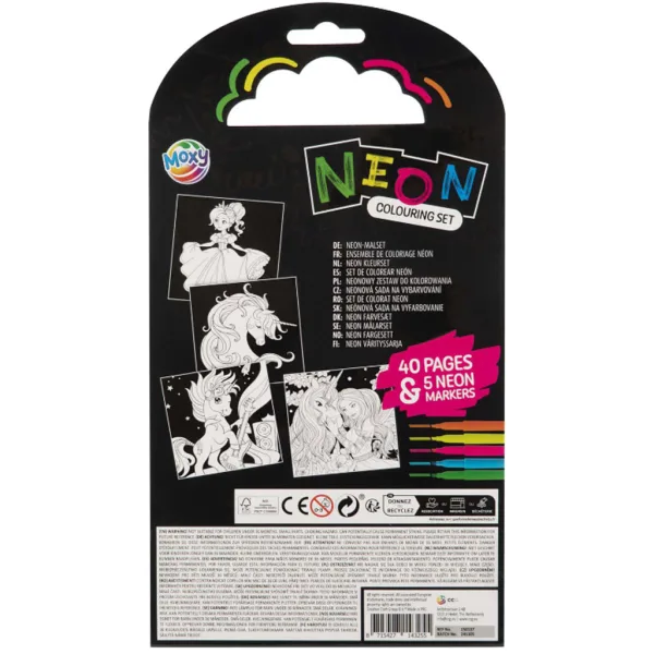 Set da colorare di 40 pagine a tema unicorno e principessa con 5 pennarelli neon immagine 2