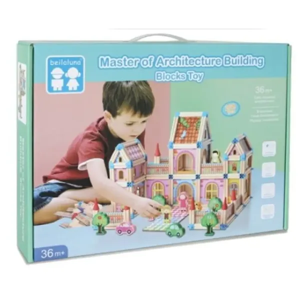 Set da gioco castello colorato in legno con accessori immagine 1