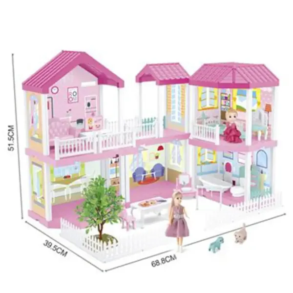 Set da gioco villa dei sogni con mobili e bambole 68x51x39cm immagine 2