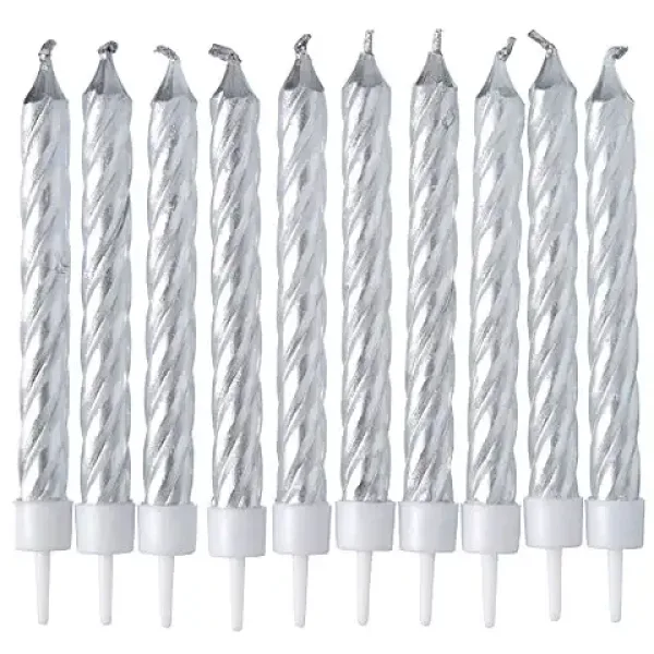 Set di 10 candele argentate ritorte immagine 2