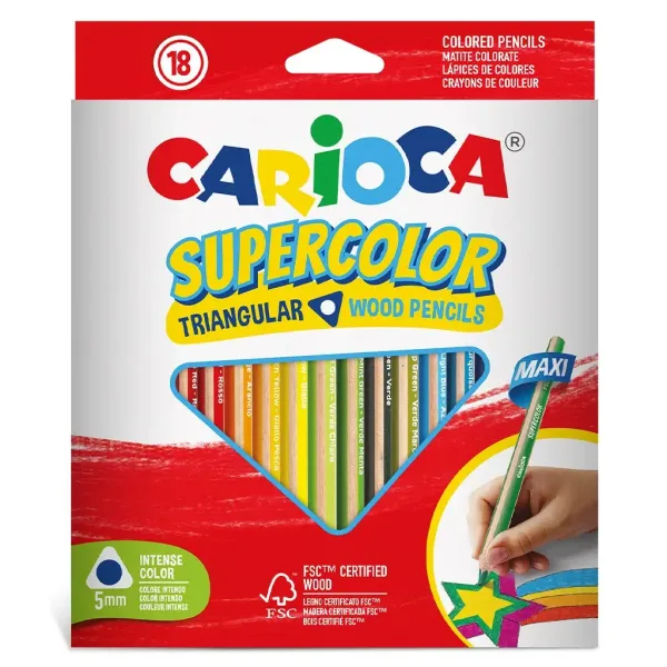 Set di 18 matite colorate maxi a forma di triangolo Supercolor - Carioca immagine 1