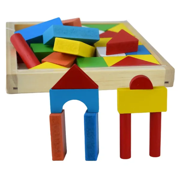 Set di 24 blocchi da costruzione in legno colorati in scatola immagine 1