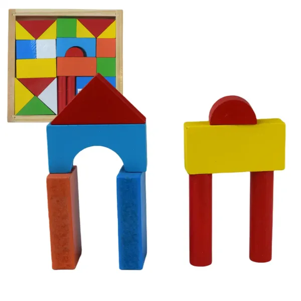 Set di 24 blocchi da costruzione in legno colorati in scatola immagine 3