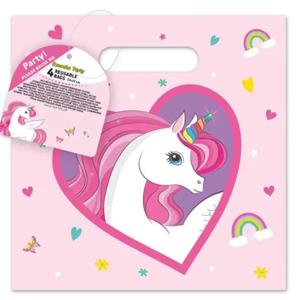 Set di 4 borse regalo riutilizzabili con motivo unicorno immagine 1