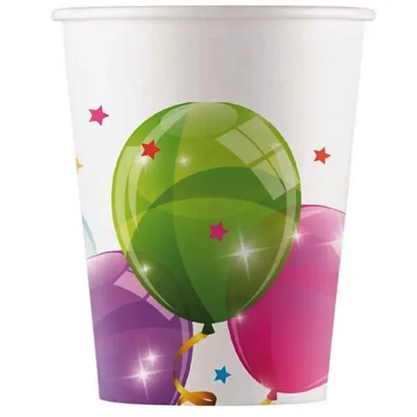 Set di 8 bicchieri di carta con palloncini colorati 200ml immagine 1