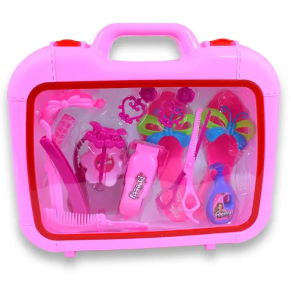 Set di bellezza con accessori da parrucchiere, scarpe e orecchini in borsa immagine 7
