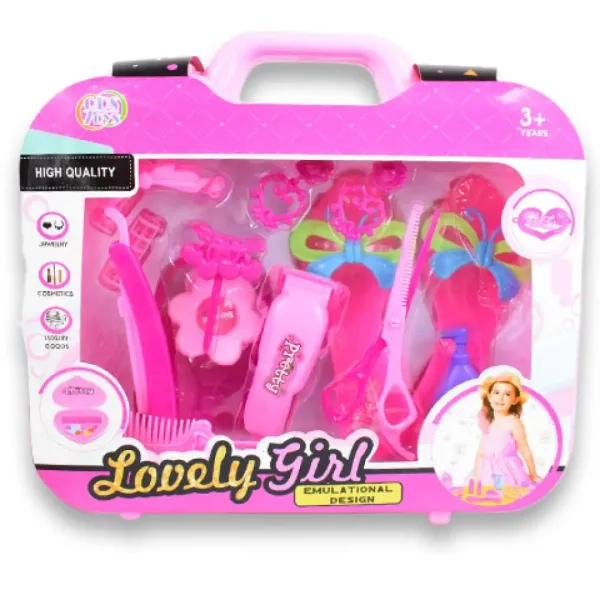 Set di bellezza con accessori da parrucchiere, scarpe e orecchini in borsa immagine 8