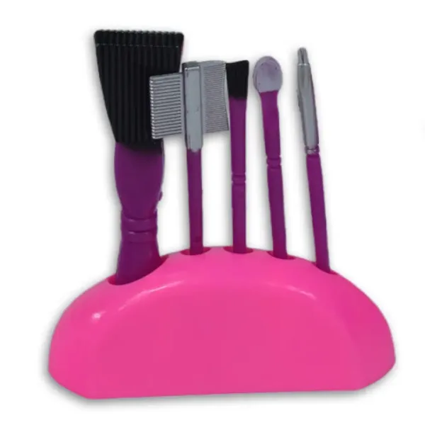 Set di bellezza rosa a 7 pezzi con pennelli per trucco, asciugacapelli e accessori. immagine 4