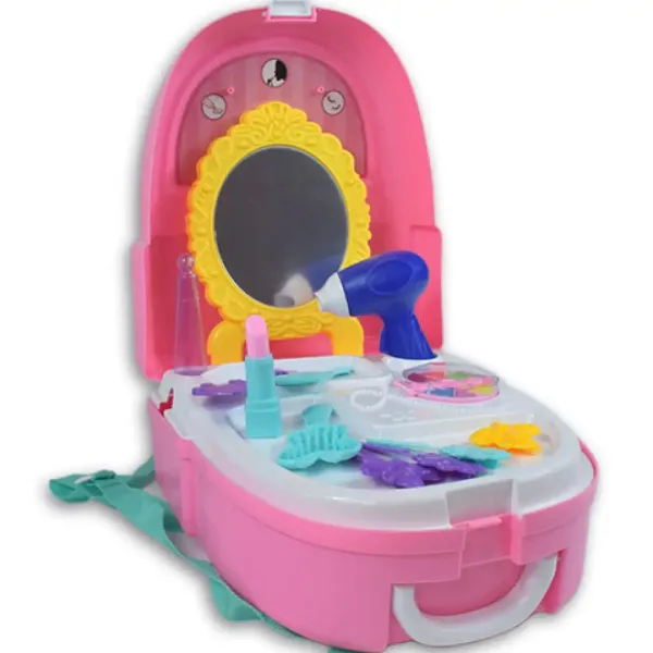Set di bellezza rosa in zaino con trucchi giocattolo, specchio e accessori immagine 3