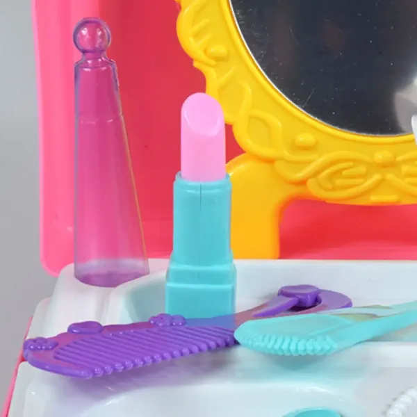 Set di bellezza rosa in zaino con trucchi giocattolo, specchio e accessori immagine 5