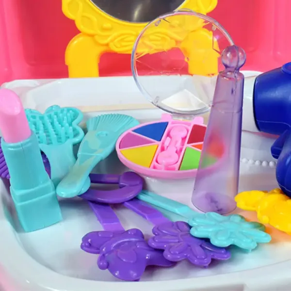 Set di bellezza rosa in zaino con trucchi giocattolo, specchio e accessori immagine 6