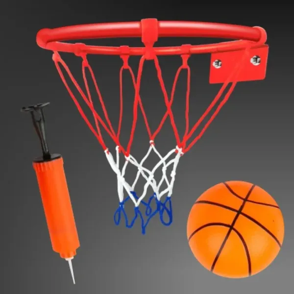 Set di canestro da basket in metallo con rete colorata, palla e pompa da 22 cm immagine 1
