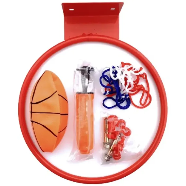 Set di canestro da basket in metallo con rete colorata, palla e pompa da 22 cm immagine 2