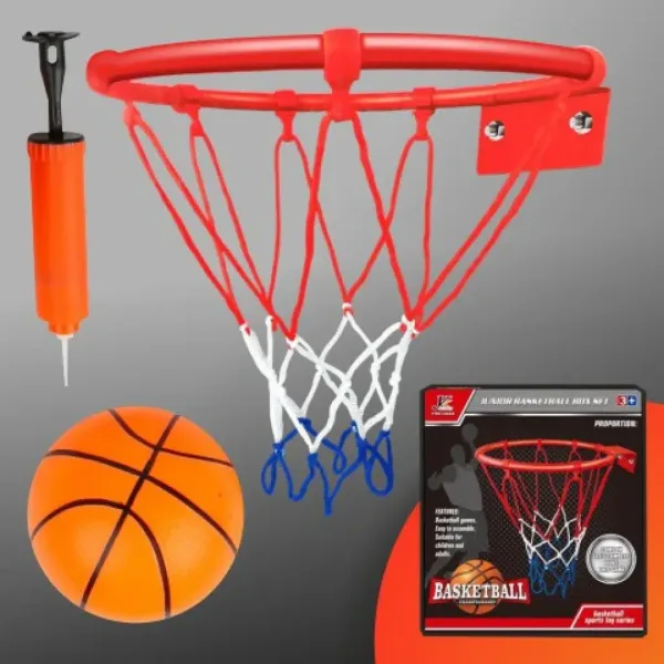 Set di canestro da basket in metallo con rete colorata, palla e pompa da 22 cm immagine 4