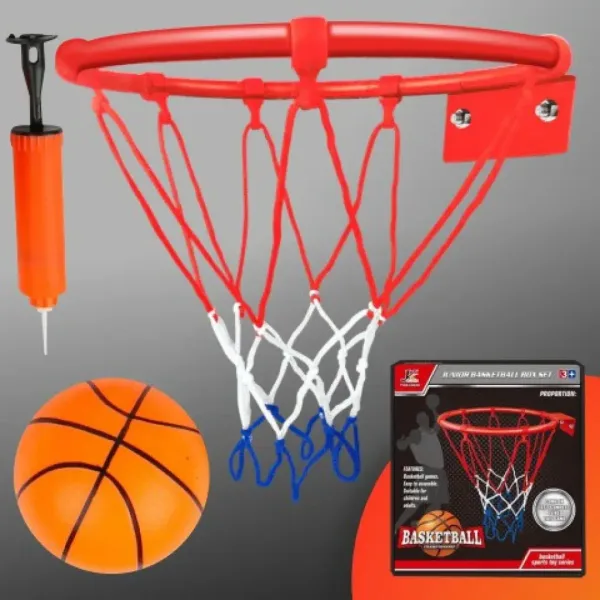 Set di canestro da basket in metallo con rete colorata, palla e pompa da 24 cm immagine 1
