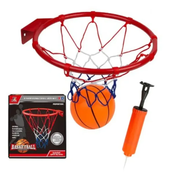 Set di canestro da basket in metallo con rete colorata, palla e pompa da 24 cm immagine 2