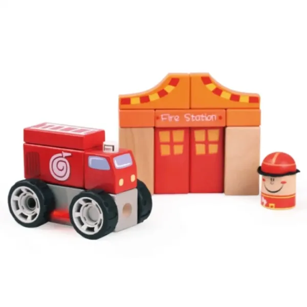 Set di costruzioni in legno colorato - Caserma dei pompieri immagine 1