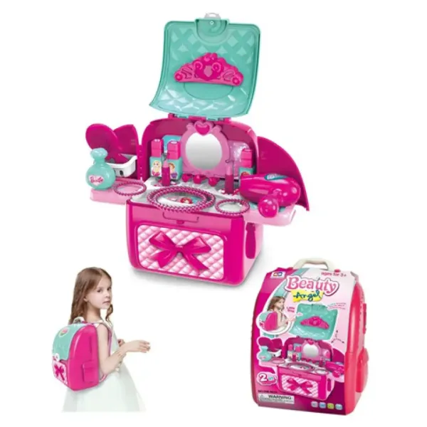 Set di gioco da tavolo di bellezza portatile 2 in 1 rosa in uno zaino immagine 2