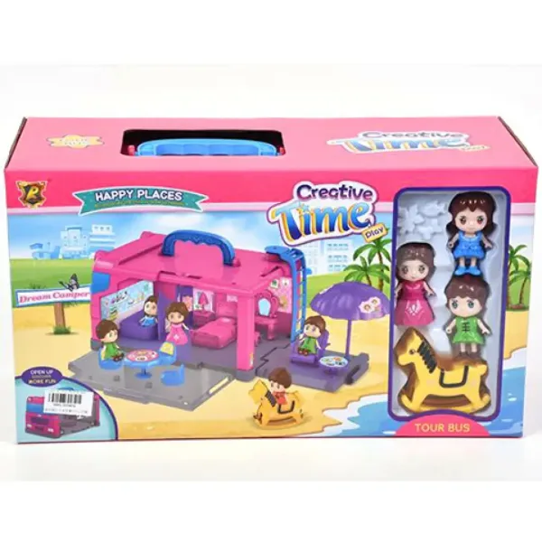Set di gioco pieghevole a forma di autobus turistico portatile con accessori immagine 1