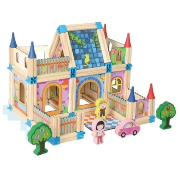 Set di gioco villa colorata in legno con accessori immagine 2