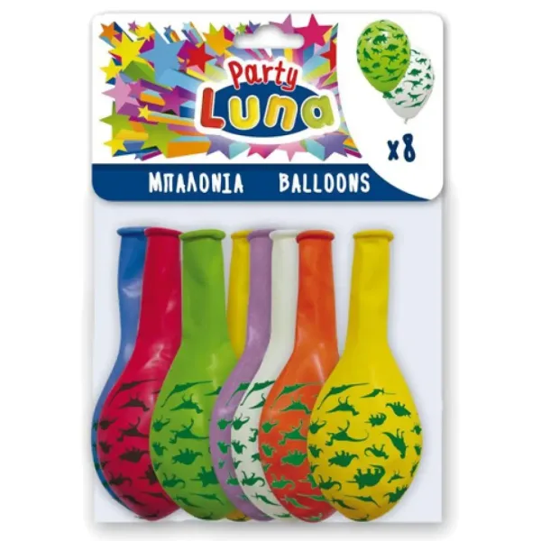 Set di palloncini per festa con dinosauri colorati, 8 pezzi immagine 1