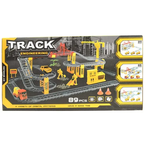 Set di pista Track Engineering con macchine edili e operai, set da 89 pezzi. immagine 2