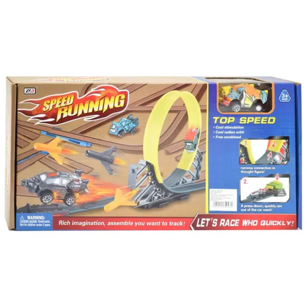 Set di pista da corsa Speed Running con loop a 360 gradi e 1 auto lanciabile in scala 1/64 immagine 1