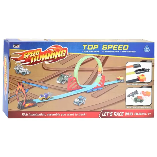 Set di pista da corsa Speed Running con loop a 360 gradi e 1 auto lanciabile in scala 1/64 immagine 2