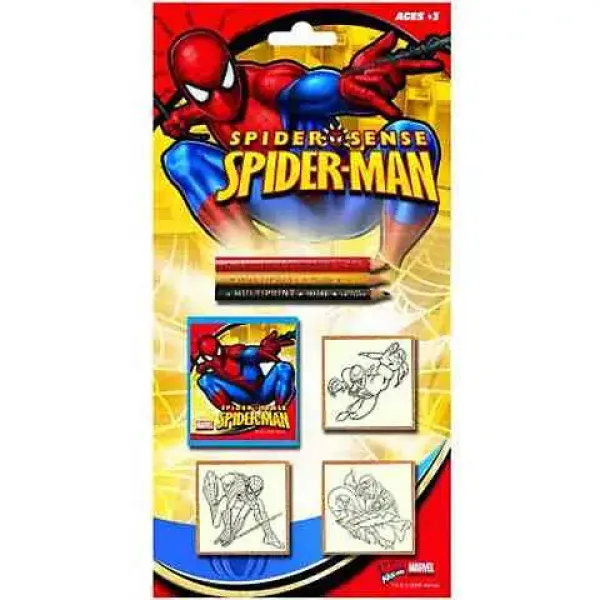 Set di timbri di Spider-Man da 3 pezzi con matite colorate immagine 1