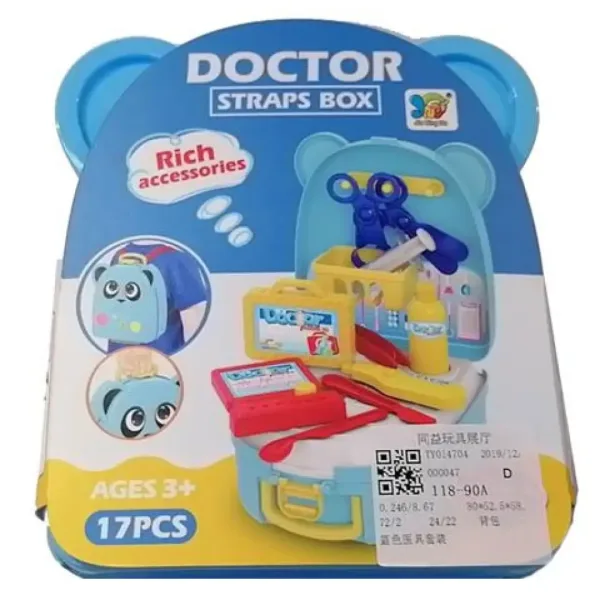 Set medico giocattolo in contenitore blu con orsetto con accessori immagine 1
