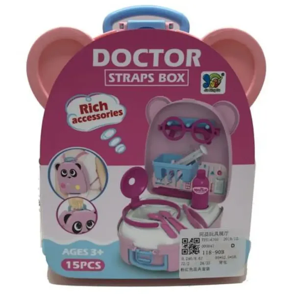 Set medico giocattolo in contenitore rosa con orsetto con accessori immagine 1