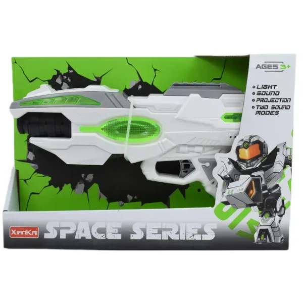 Space Series: Arma spaziale verde e bianca con luce e suono 25cm immagine 4