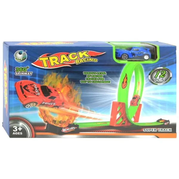Speed Track pista da corsa da 12 pezzi con loop a 360° e macchinina a retrocarica 1/64 immagine 1