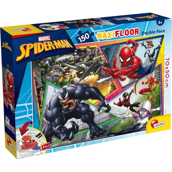 Spider-Man 2 in 1 maxi puzzle da 150 pezzi e libro da colorare 70x50cm - Lisciani immagine 1