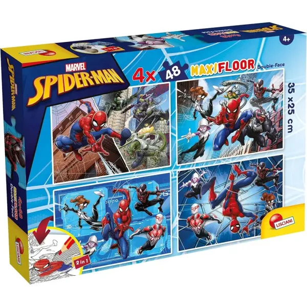 Spider-Man 2 in 1 maxi puzzle da 4x48 pezzi e libro da colorare 35x25 cm - Lisciani immagine 1