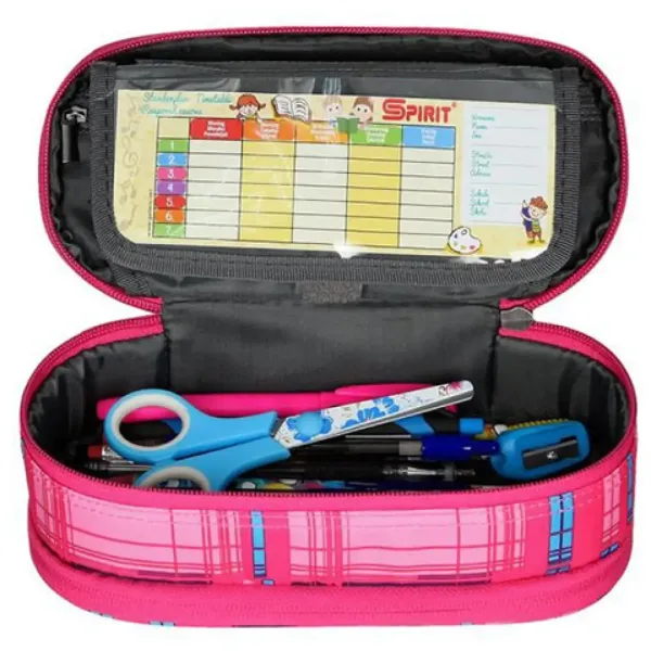 Spirit: Astuccio ovale a due piani con motivo a quadretti rosa 23x10cm immagine 2
