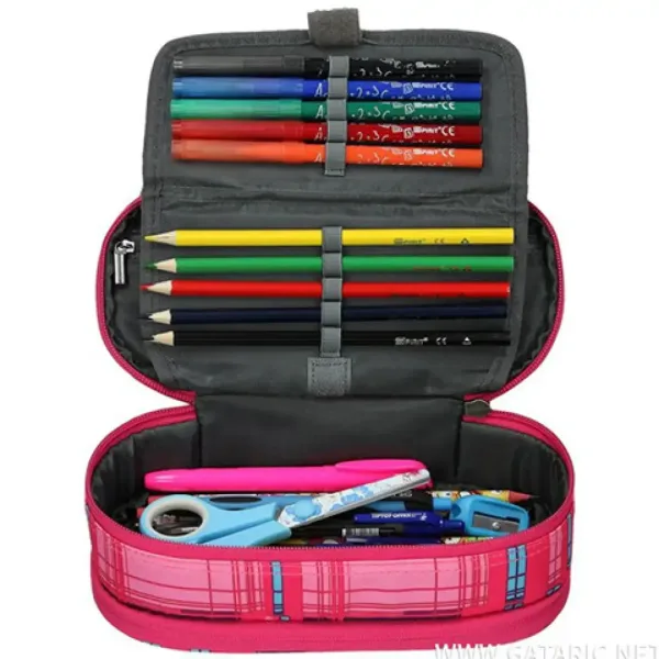 Spirit: Astuccio ovale a due piani con motivo a quadretti rosa 23x10cm immagine 3