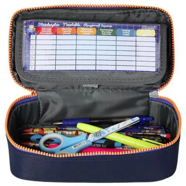 Spirit: Astuccio ovale blu indaco con cerniera arancione 23x10cm immagine 2
