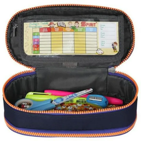 Spirit: Astuccio ovale blu indaco con cerniera arancione neon 23x10cm immagine 2