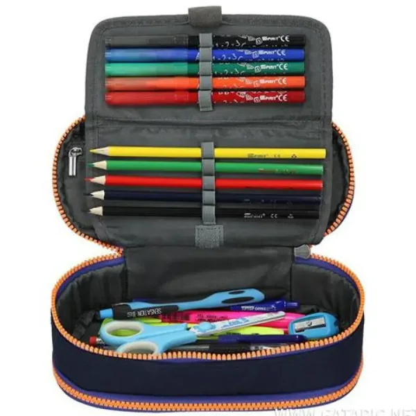 Spirit: Astuccio ovale blu indaco con cerniera arancione neon 23x10cm immagine 3