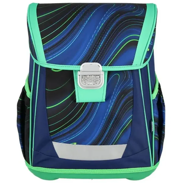 Spirit: Blue Stripes strisce blu-verdi su sfondo nero zaino scolastico, zaino set da 4 pezzi 41x20x32cm immagine 2