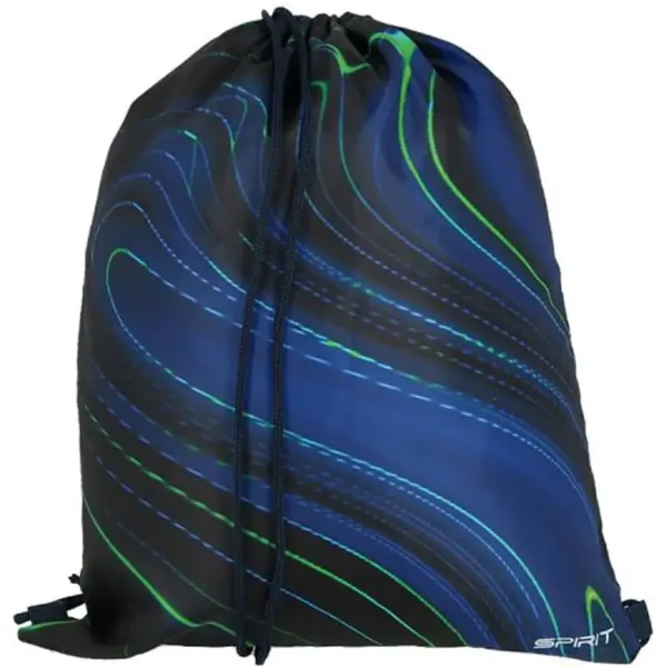 Spirit: Blue Stripes strisce blu-verdi su sfondo nero zaino scolastico, zaino set da 4 pezzi 41x20x32cm immagine 4