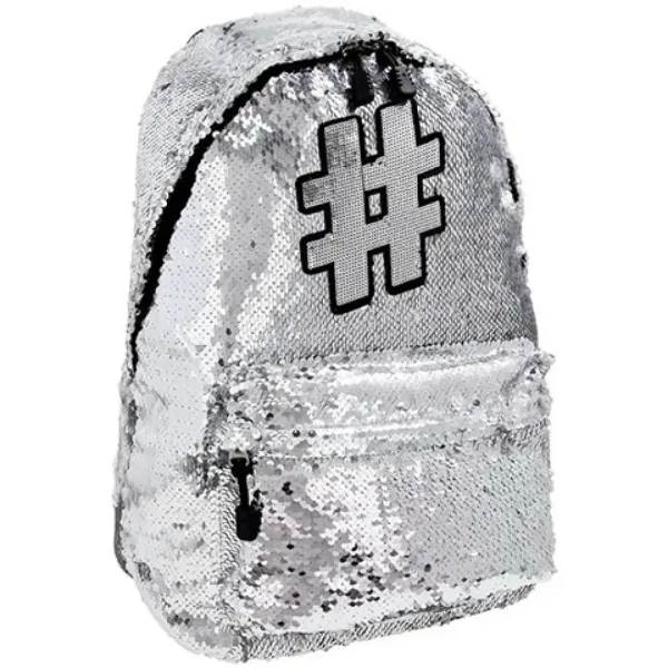 Spirit: Hashtag Silver zaino scolastico con paillettes, zaino color argento 41x32x21cm immagine 1