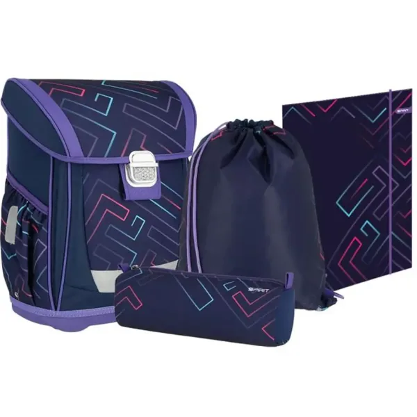 Spirit: Linee Colorate Zaino scuola, zaino su base viola set 4 pezzi 41x20x32cm immagine 1