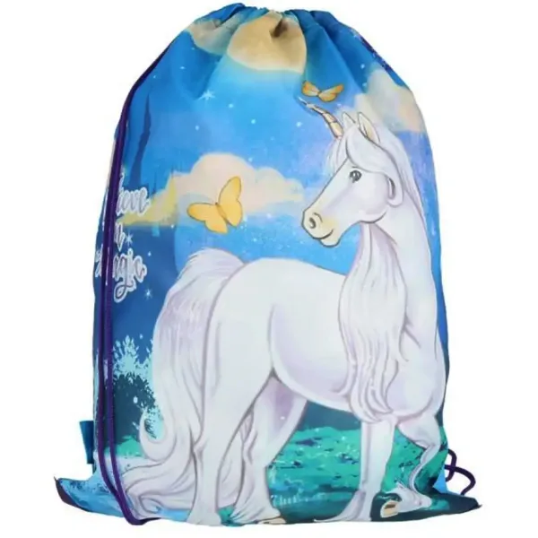 Spirit: Sacca sportiva unicorno bianco, borsa sportiva 47x34 cm immagine 1