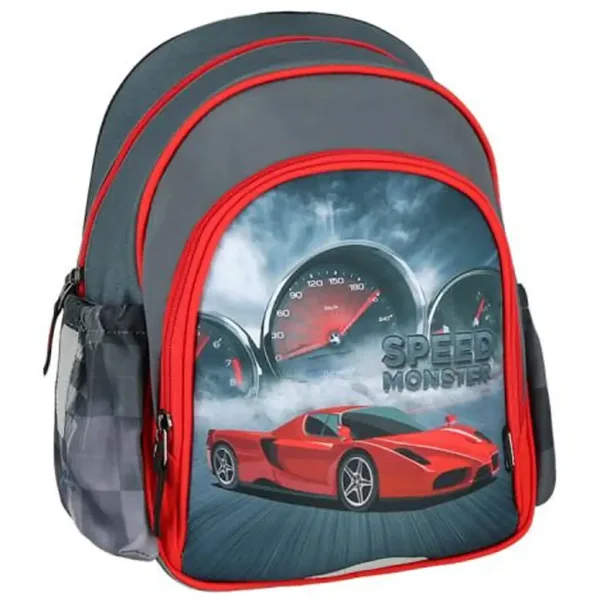 Spirit: Speed Monster zaino scolastico rosso con motivo auto da corsa, arrotondato 24x13x31cm. immagine 1
