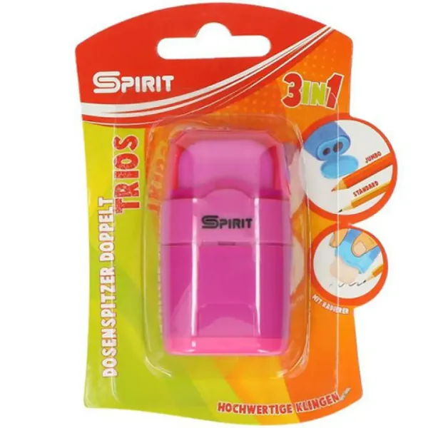 Spirit: Trios temperamatite con serbatoio a 2 fori e gomma 3 in 1, disponibile in vari colori, confezione da 1 pezzo immagine 2