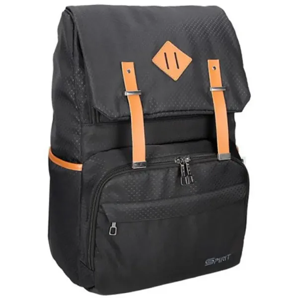 Spirit: Zaino nero con motivo e cinghie color cuoio 47x33x17cm immagine 1