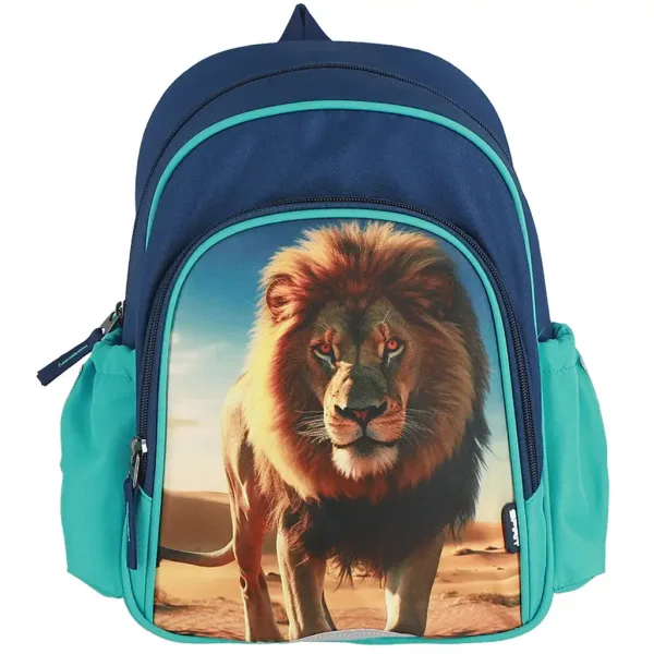 Spirit: Zaino scolastico arrotondato blu con motivo di leone, 24x13x31cm immagine 3