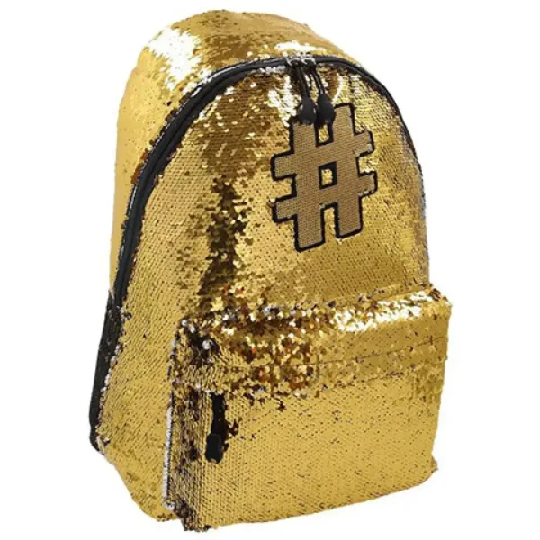 Spirit: Zaino scolastico con paillettes Hashtag Gold, 41x32x21cm immagine 1